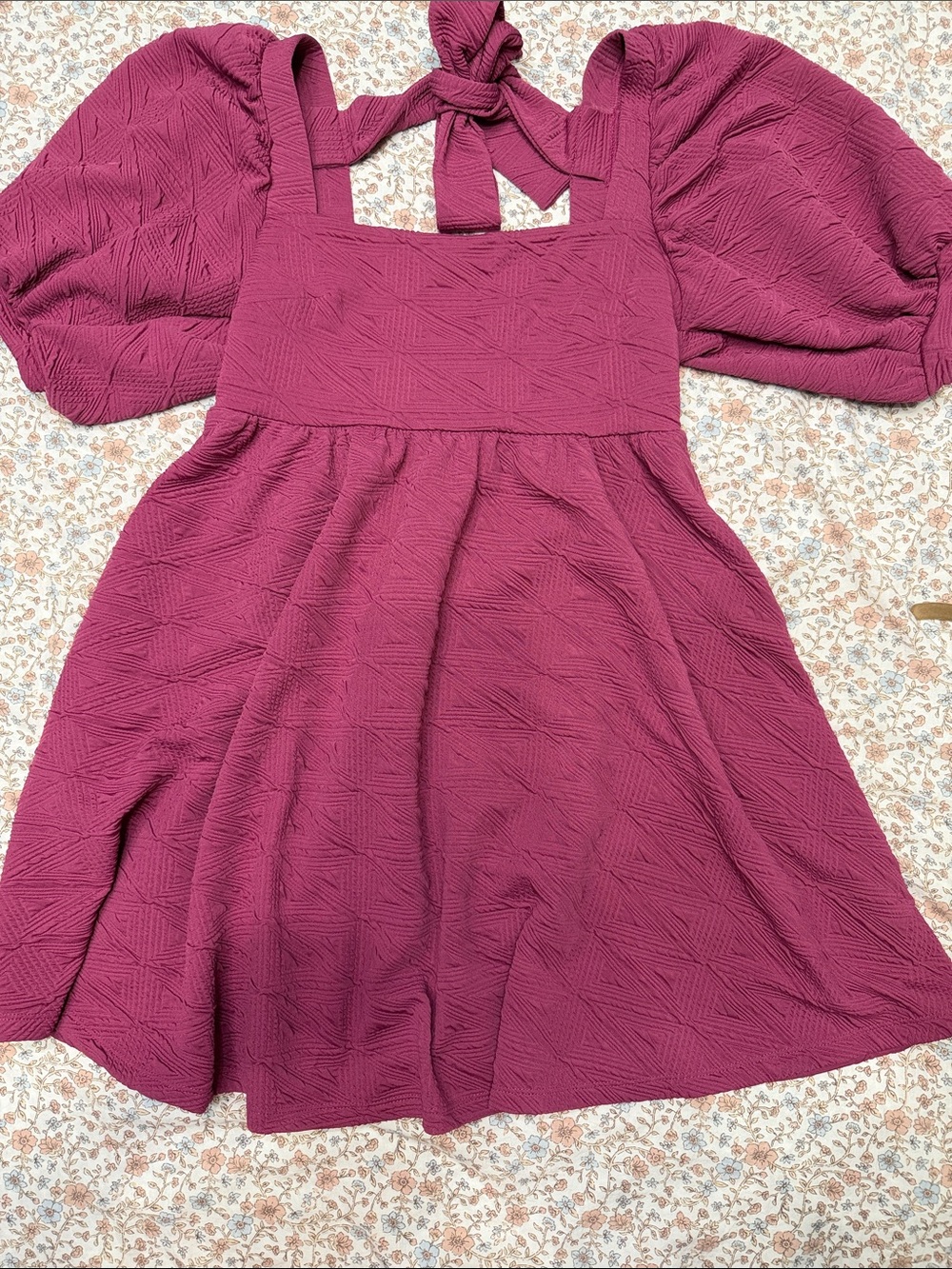 Free People Textured Puff-Sleeve Dress - Berry Pink